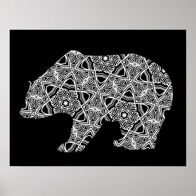 Black White Animal Bear Geometric Coloring Art Poster (Front)