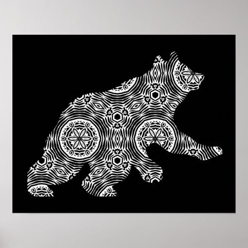Black White Animal Bear Geometric Coloring Art Poster