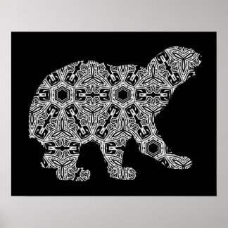 Black White Animal Bear Geometric Coloring Art Poster