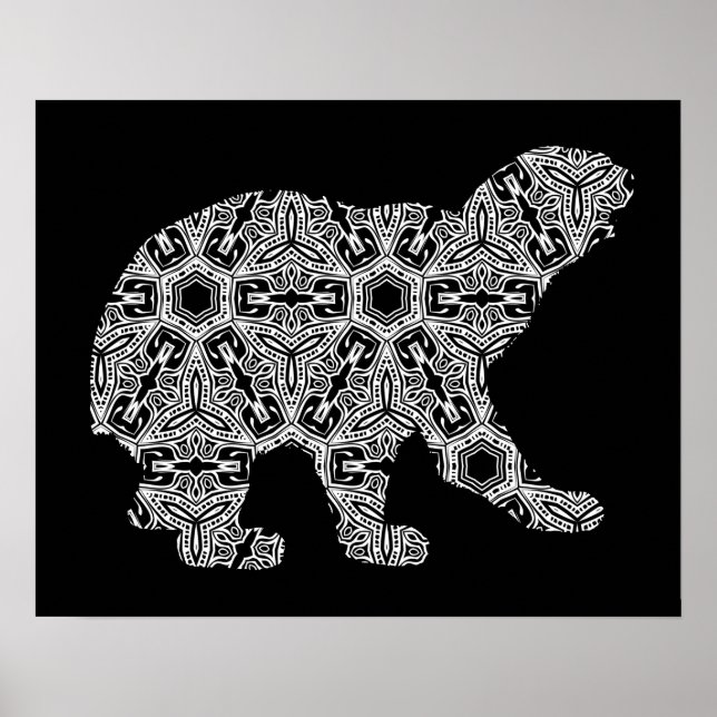 Black White Animal Bear Geometric Coloring Art Poster (Front)
