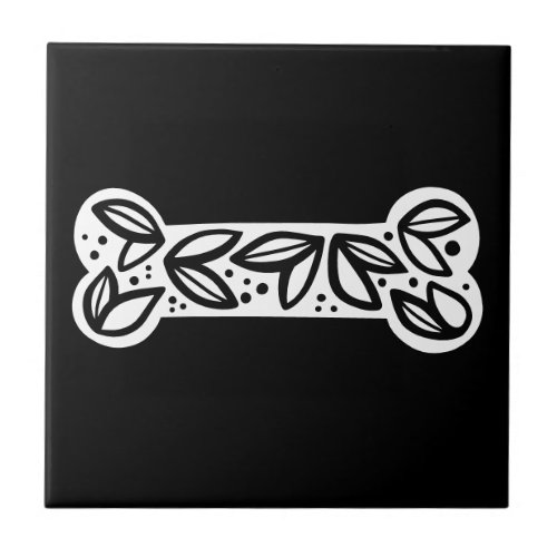 Black  White Animal Dog Bone Black Ceramic Tile