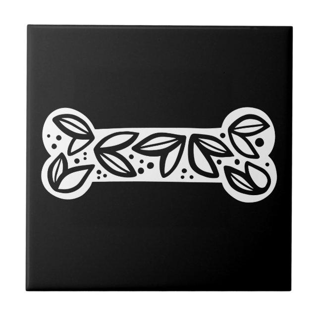 Black & White Animal Dog Bone Black Ceramic Tile (Front)