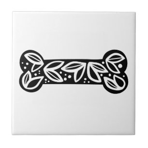 Black & White Animal Dog Bone White Ceramic Tile