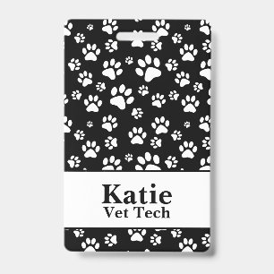 Black & White Animal Paw Print Monogram Badge