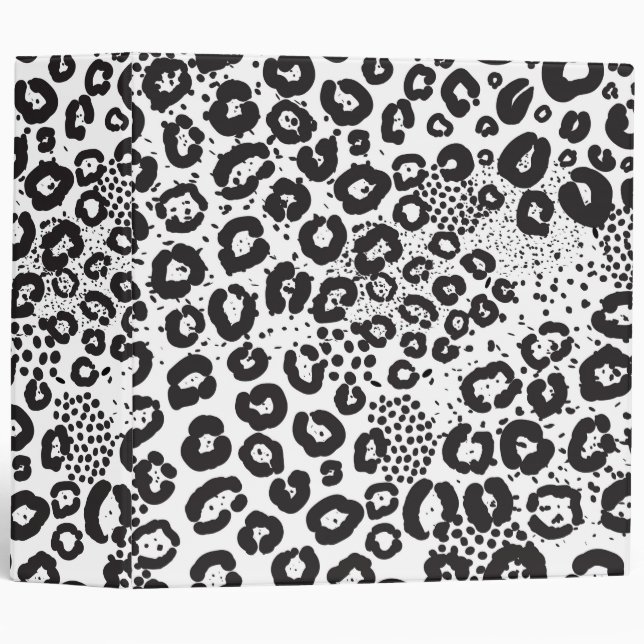 Black White Animal Print Snow Leopard Cheetah 3 Ring Binder (Front/Spine)