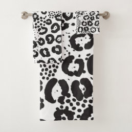 Black White Animal Print Snow Leopard Cheetah Bath Towel Set