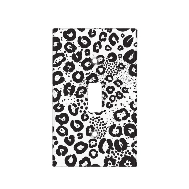 Black White Animal Print Snow Leopard Cheetah Light Switch Cover (Front)