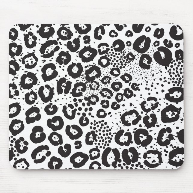 Black White Animal Print Snow Leopard Cheetah Mouse Pad (Front)