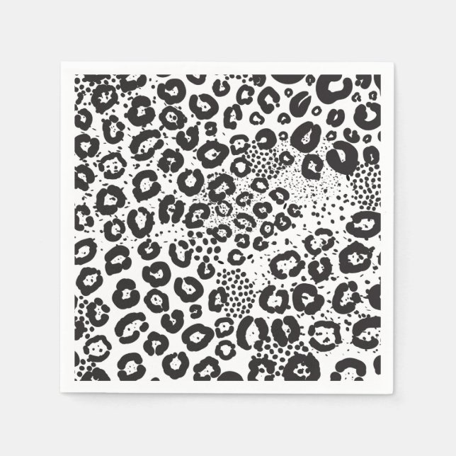 Black White Animal Print Snow Leopard Cheetah Napkins (Front)