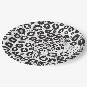 Black White Animal Print Snow Leopard Cheetah Paper Plates