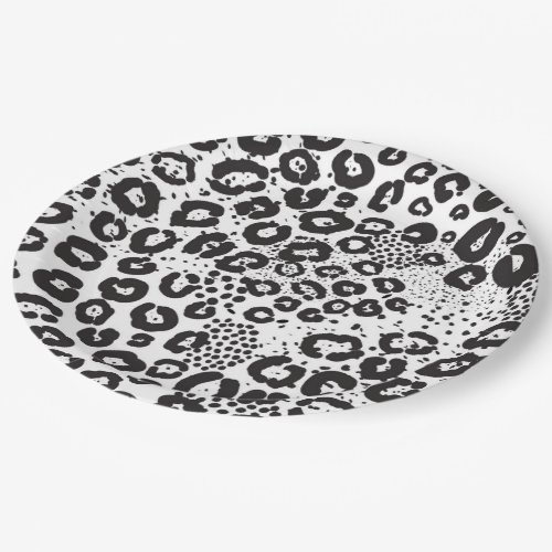 Black White Animal Print Snow Leopard Cheetah Paper Plates