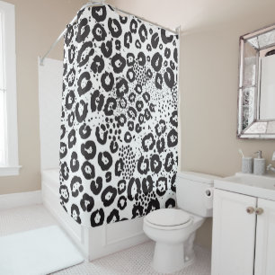 Black White Animal Print Snow Leopard Cheetah Shower Curtain