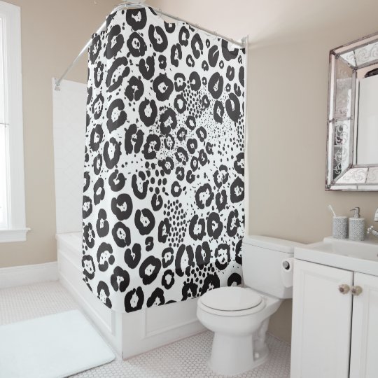 Black White Animal Print Snow Leopard Cheetah Shower Curtain