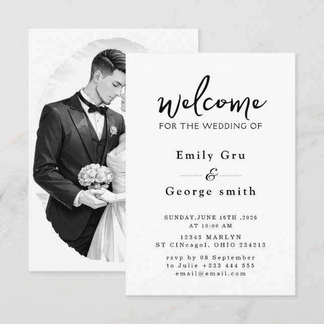 Black & White Anime Wedding Invitation (Front/Back)