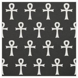 Black White Ankh Looped Cross Symbol Pattern Fabric