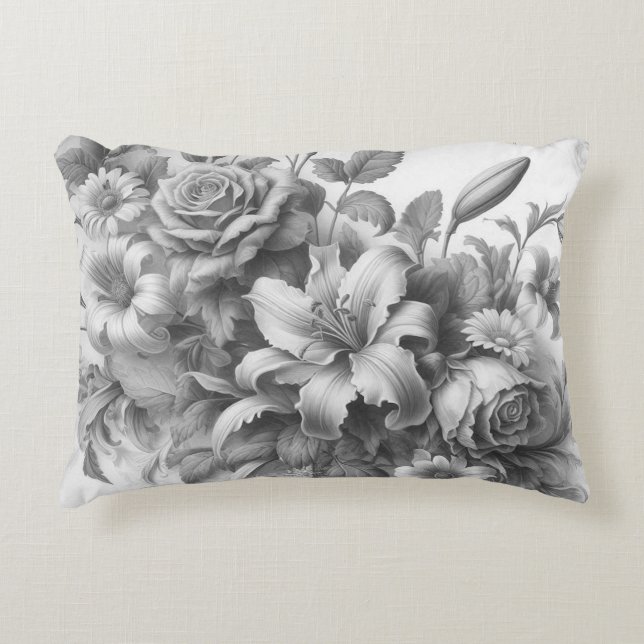 Black & White Antique Floral Perfection Accent Pillow (Front)