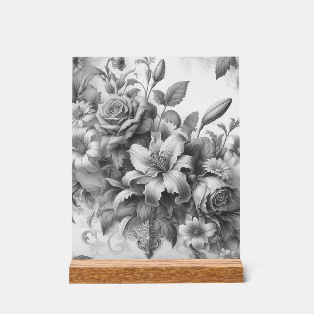 Black & White Antique Floral Perfection Acrylic Sign (Front)