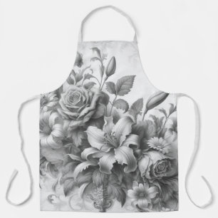 Black & White Antique Floral Perfection Apron