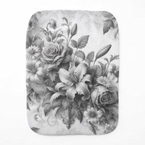 Black & White Antique Floral Perfection Baby Burp Cloth