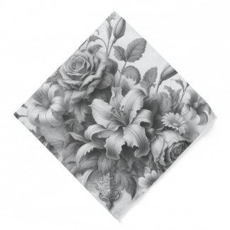 Black & White Antique Floral Perfection Bandana