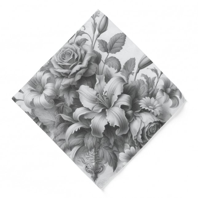 Black & White Antique Floral Perfection Bandana (Front)