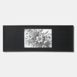 Black & White Antique Floral Perfection Bar Mat