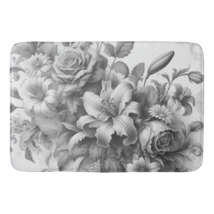 Black & White Antique Floral Perfection Bath Mat