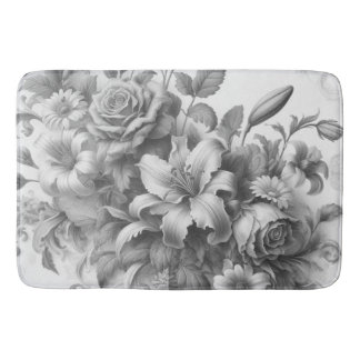 Black & White Antique Floral Perfection Bath Mat