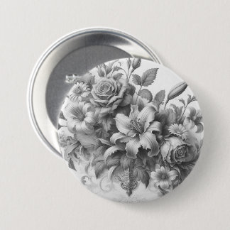 Black & White Antique Floral Perfection Button