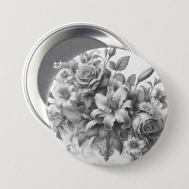 Black & White Antique Floral Perfection Button (Front & Back)