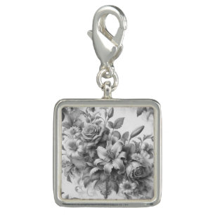 Black & White Antique Floral Perfection Charm