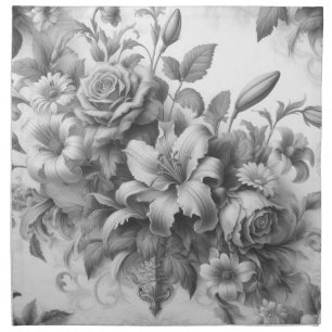 Black & White Antique Floral Perfection Cloth Napkin