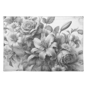 Black & White Antique Floral Perfection Cloth Placemat
