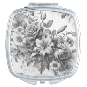 Black & White Antique Floral Perfection Compact Mirror