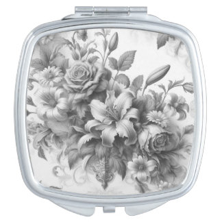 Black & White Antique Floral Perfection Compact Mirror