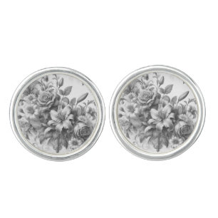 Black & White Antique Floral Perfection Cufflinks