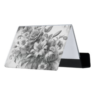 Black & White Antique Floral Perfection Desk Business Card Holder