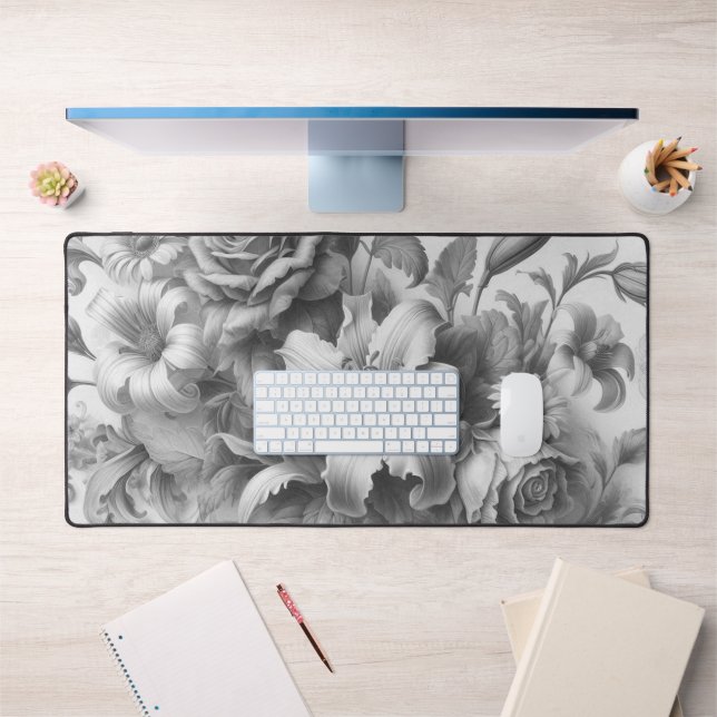 Black & White Antique Floral Perfection Desk Mat (Office 1)