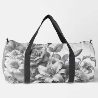 Black & White Antique Floral Perfection Duffle Bag