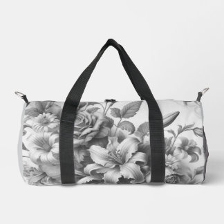 Black & White Antique Floral Perfection Duffle Bag