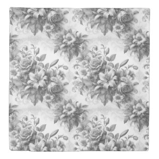 Black & White Antique Floral Perfection Duvet Cover