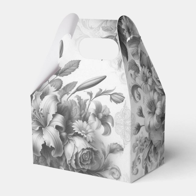 Black & White Antique Floral Perfection Favor Boxes (Front Side)