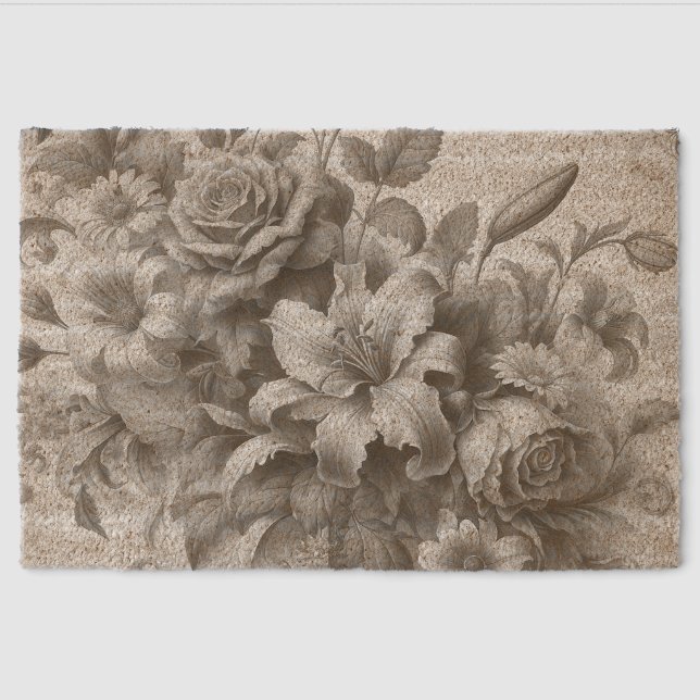 Black & White Antique Floral Perfection Fiber Doormat (Front)