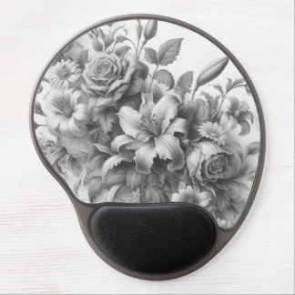 Black & White Antique Floral Perfection Gel Mouse Pad
