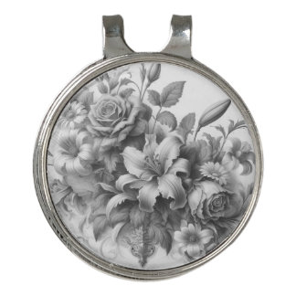 Black & White Antique Floral Perfection Golf Hat Clip