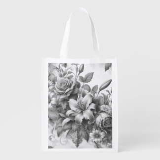 Black & White Antique Floral Perfection Grocery Bag