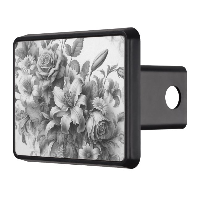 Black & White Antique Floral Perfection Hitch Cover (Left)
