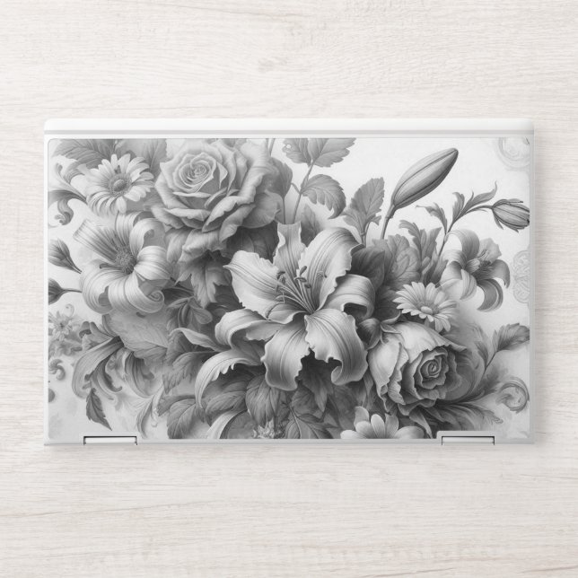 Black & White Antique Floral Perfection HP Laptop Skin (Front)
