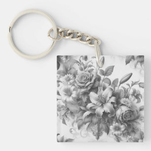 Black & White Antique Floral Perfection Keychain