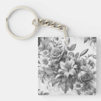 Black & White Antique Floral Perfection Keychain